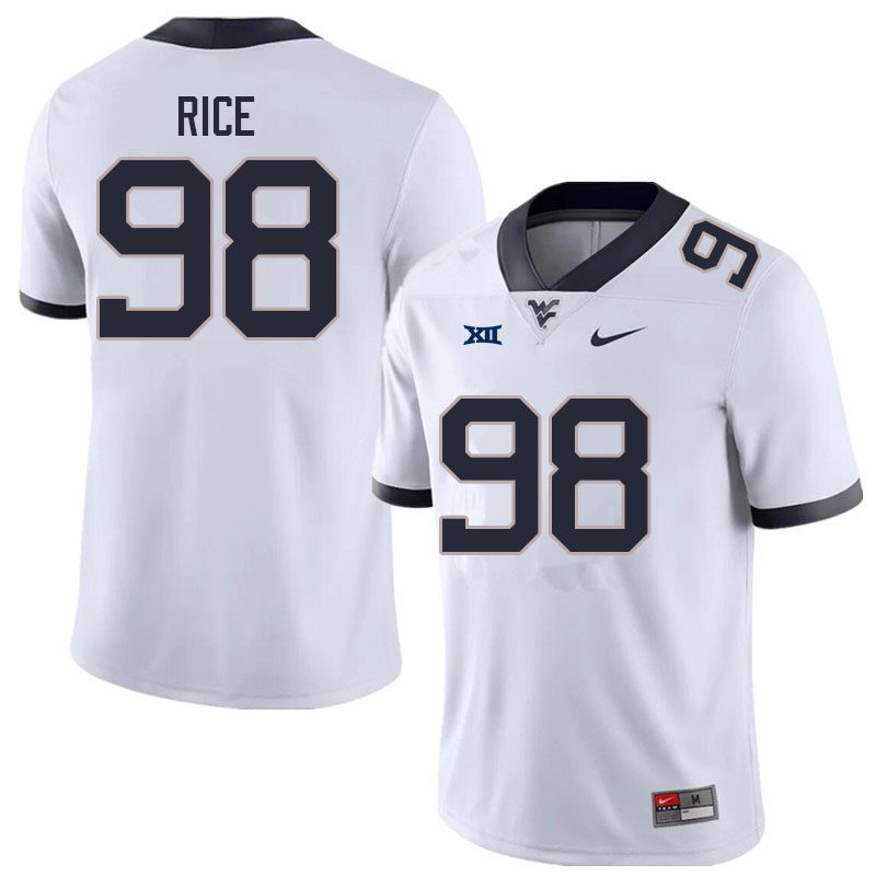 Men #98 Cam Rice West Virginia Mountaineers College Football Jerseys Sale-White - Click Image to Close